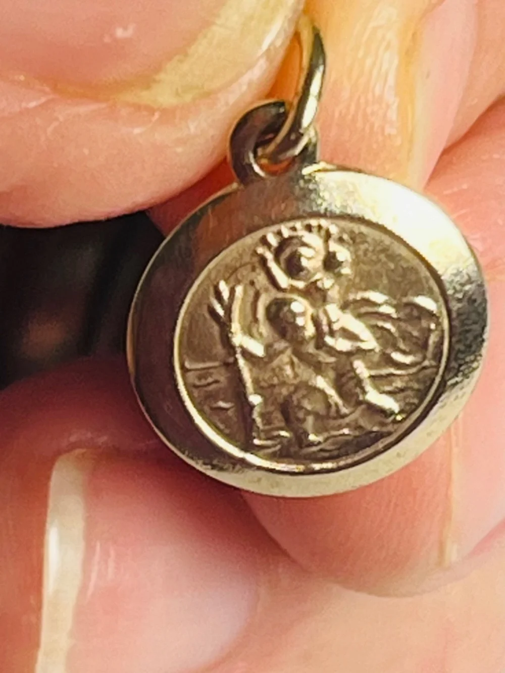 10k Solid Gold Saint Christopher 1/2 Inch Round Pendant Medal